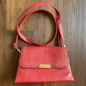 Carven red faux leather gold studded crossbody bag